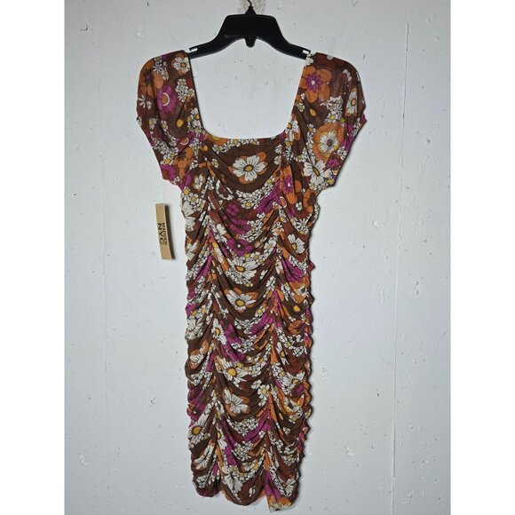 Madden NYC Junior Multicolor Floral Puff Sleeve Ruched Mini Dress Size Large NWT - Picture 3 of 11